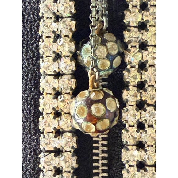 Vintage 1930s Black Crepe Top Blouse Rhinestone Embellished Size S - Picture 10 of 16